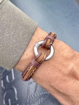 Personalised Mixed Brown Leathers Memorial Bracelet With 'Circle Of Life' Urn For Ashes, 2 of 11