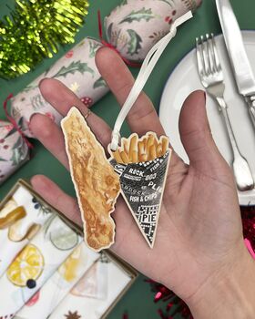 Fish And Chips Wooden Christmas Decoration, 2 of 2