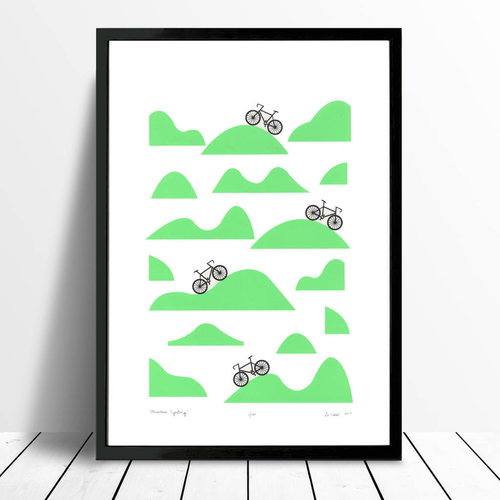 Mountain Cycling Screen Print In Retro Mint, 1 of 5