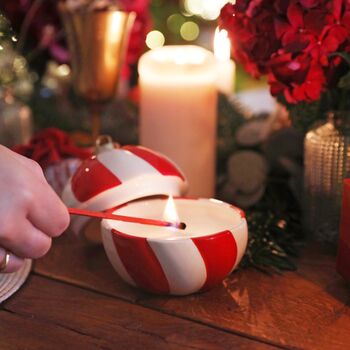 Candy Cane Stripe Bauble Candle, 3 of 9