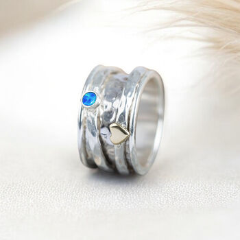 Personalised Sterling Silver Blue Opal Heart Spinner Ring, 2 of 8