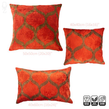Ethnic Orange And Brown Silk Velvet Pillow Cover 40x40, 5 of 6