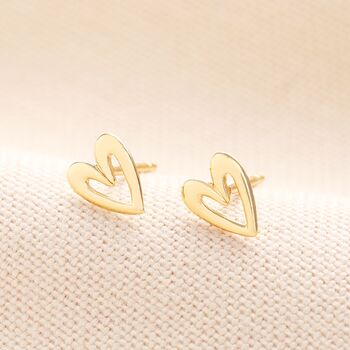 Sterling Silver Heart Outline Stud Earrings, 2 of 7