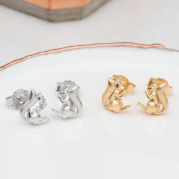 18ct Gold Plated Or Silver Squirrel Stud Earrings, 3 of 8