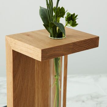 Solid Oak Bookend Stem Vase – Single Or Pair, 5 of 9
