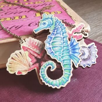 Handmade Wooden Seahorse Necklace Birthday Card, 2 of 3