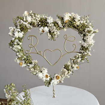 Personalised Dried Wildflower Heart Wedding Cake Topper, 2 of 7