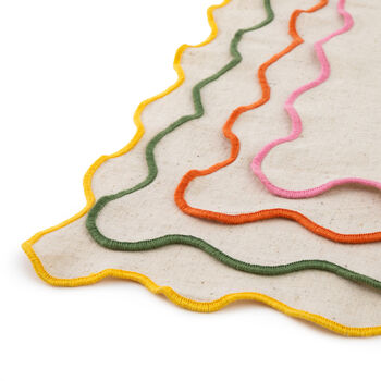 Embroidered Set Of Four Script Initial Scalloped Edge Napkins, 5 of 11