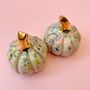 Handmade Ceramic Pumpkin With Gold Lustre Stem And Flecked Colourful Glaze, thumbnail 2 of 3