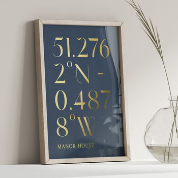 Personalised Gold Coordinates Print, Custom Location Gift, 3 of 7
