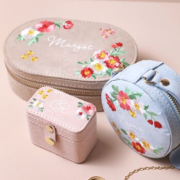 Personalised Embroidered Flowers Velvet Jewellery Case, 8 of 8