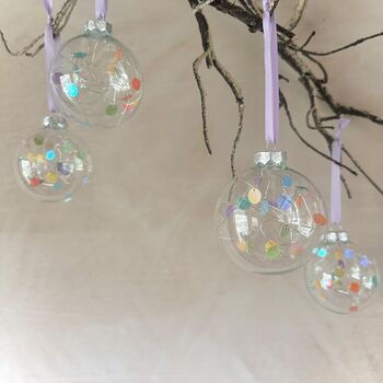 Set Of Six Pastel Rainbow Effect Baubles Bright Christmas Decor, 4 of 7