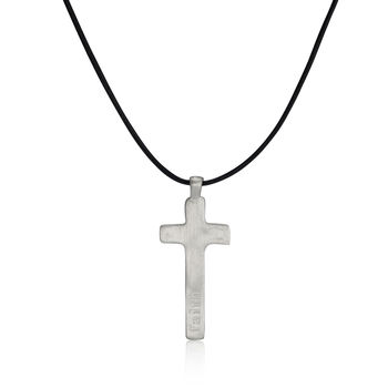 Men's Engraved Silver Cross Leather Necklace, 2 of 7