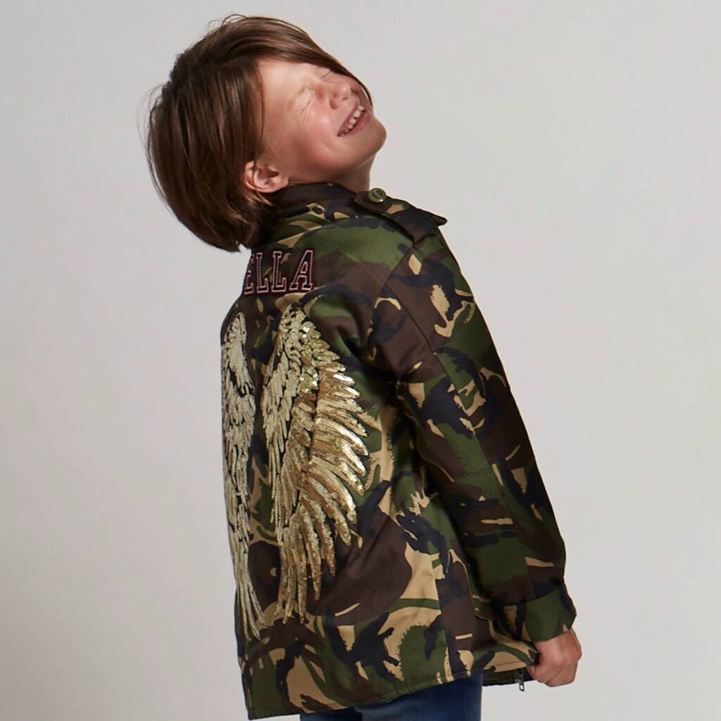 Sequin Wings Personalised Kids Camo Jacket, 1 of 9