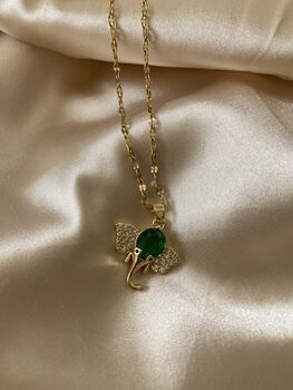 18 K Gold Plated Elephant Pendant Necklace Emerald, 8 of 12