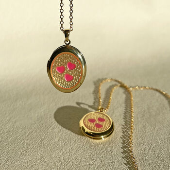 Pink Hearts Gold Plated Oval Locket Necklace, 5 of 7