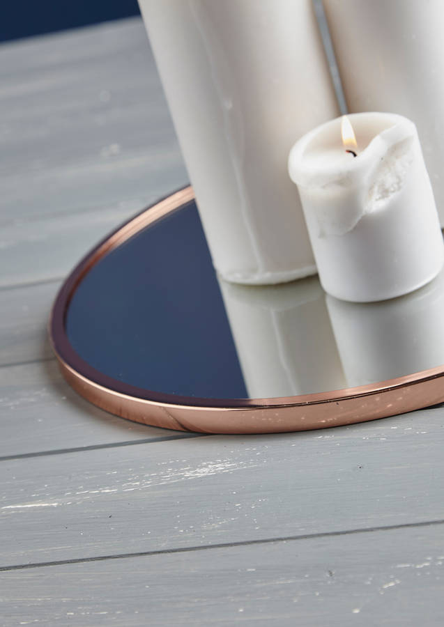 Large Mirrored Candle Plate With Copper Trim By Lime Lace