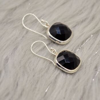 Black Square Onyx Sterling Silver Earrings, 4 of 11