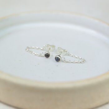 Sterling Silver Chained Birthstone Mini Studs, 2 of 5