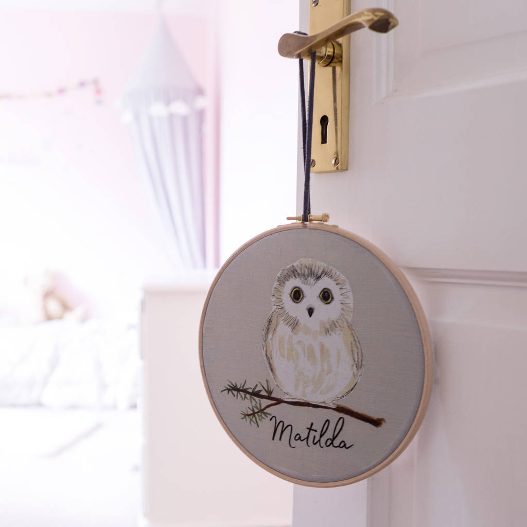 Personalised Owl Children's Room Embroidery Hoop, 1 of 4