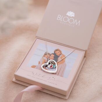 Personalised Family Birthstone Heart Necklace Photo Gift Set, 2 of 11