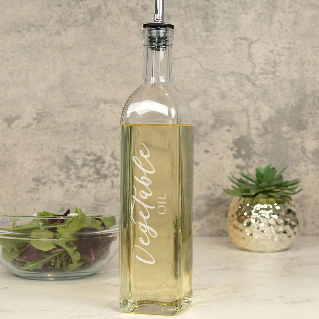 Engraved Refillable Classic Name Glass Olive Oil Pourer, 1 of 2