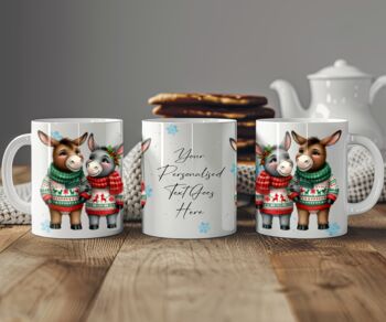 Personalised Donkey Love Couple In Christmas Jumpers Mug B, 2 of 2