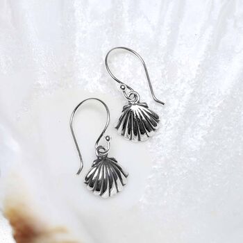 Sterling Silver Clam Shell Dangly Earrings, 4 of 8