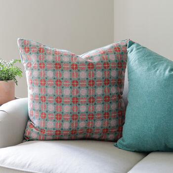 Large Pink And Turquoise Geometric Wool Cushion, 3 of 3