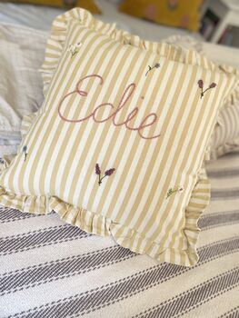 Ditsy Floral Hand Embroidered Cushion Add Your Name, 4 of 9