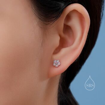 White Opal Flower Stud Earrings Sterling Silver, 7 of 12