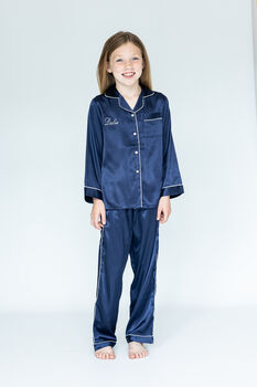 Personalised Girl's Navy Satin Pyjama's, 7 of 9