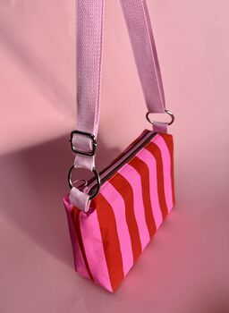 Boxy Pink And Red Stripey Crossbody Bag, 6 of 6