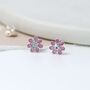 Tiny Sterling Silver Pink Flower Stud Earrings, thumbnail 1 of 9