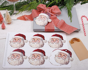 12 Christmas Gift Tags With Father Christmas Santa Design And Gold Twine, 3 of 3