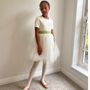 Lace, Pearl Button Back Bow Sash Tutu Flower Girl Dress, thumbnail 8 of 12