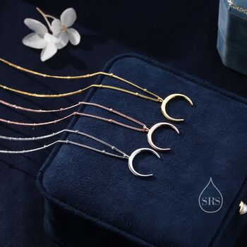 Crescent Moon Pendant Necklace With A Satellite Chain, 4 of 12