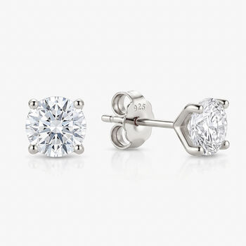 Small Silver Solitaire Diamond Simulant Stud Earrings, 2 of 3
