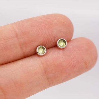 Tiny Sterling Silver Genuine Peridot Tiny Stud Earrings, 5 of 9