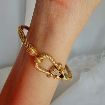 Tarnishfree 18 K Gold Plated Twisted Rope Shackle Rope Bracelet With Cubic Zirconia, 3 of 9