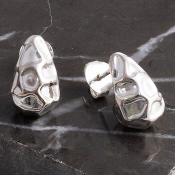 Sterling Silver Molten Drop Studs, 4 of 5