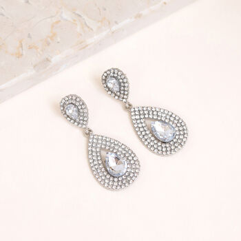 Crystal Double Pear Drop Earrings In Silver Colour, 3 of 3