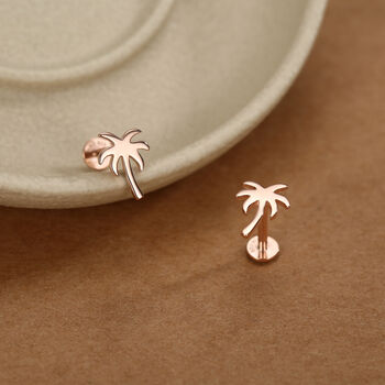 Sterling Silver Palm Tree 16 G Flat Back Earrings, 5 of 11