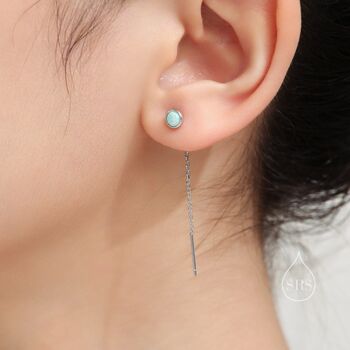 Sterling Silver Green Opal Dot Threader Earrings, 6 of 11