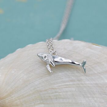 Tiny 3D Whale Pendant Necklace In Sterling Silver, 4 of 12