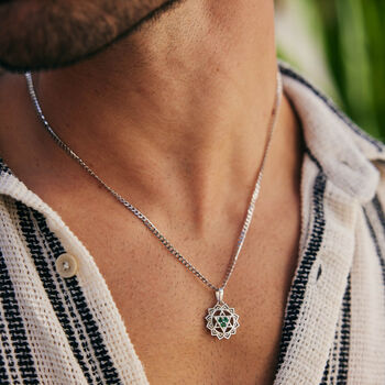 Heart Chakra Men's Emerald Silver Necklace, 5 of 10