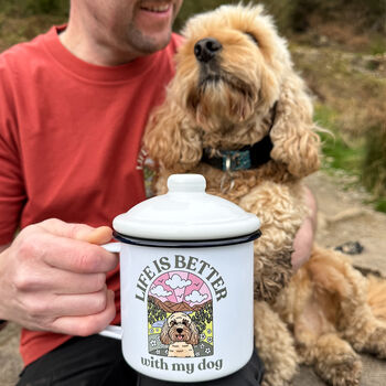 Personalised Life Is Better With My Dog Enamel Mug With Lid, 2 of 12