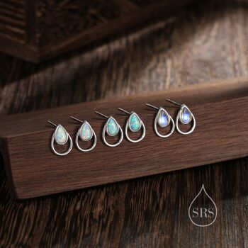 Moonstone Droplet Stud Earrings In Sterling Silver, 3 of 11