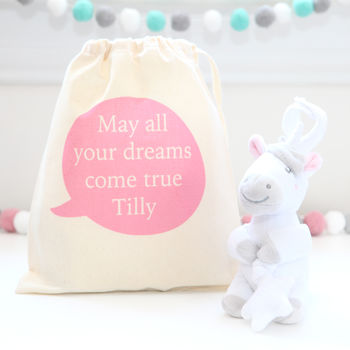 Pull Down Baby Unicorn Toy And Personalised Bag, 5 of 5