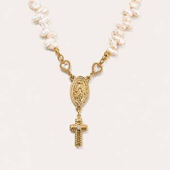 Handmade Freshwater Irregular Pearl Rosary Choker With Cross Charm, 2 of 9